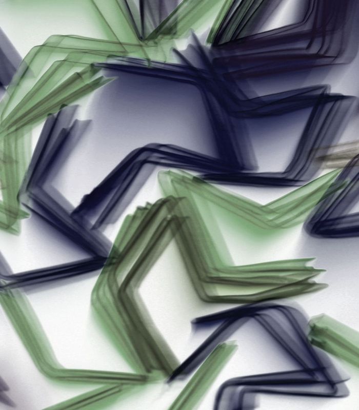 Geometric green and dark shapes representing routine